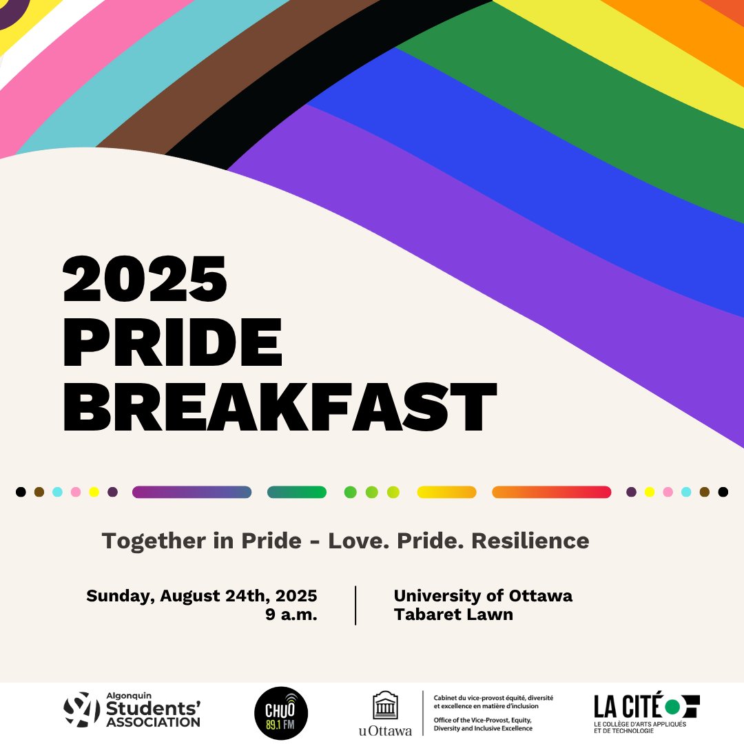 Get ready to celebrate Pride!

Join us for a vibrant morning filled with entertainment, celebration &amp; solidarity as we come together to honour the 2SLGBTQIA+ communities at uOttawa, Collège la Cité and Algonquin College.

uottawa.ca/en/events-all/…

<a href="/AlgonquinColleg/">Algonquin College</a> <a href="/CollegeLaCite/">LA CITÉ</a>