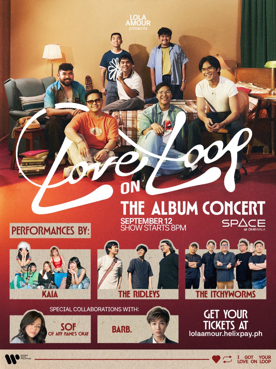 ❤️🔁 Presenting the Love on Loop concert lineup!

It’s such an honor to share the stage with these talented artists!

But hold on— stay tuned for one more special guest 👀 

📍 SPACE at One Ayala 
📆 September 12
⏰ Show starts at 8PM