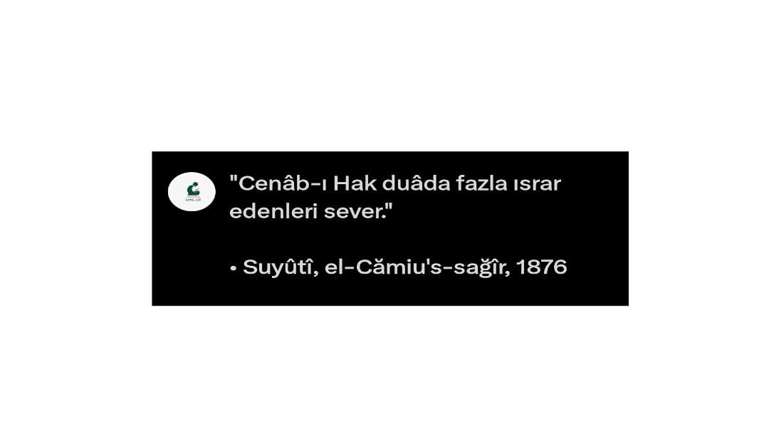 "Cenâb-ı Hak duâda fazla ısrar edenleri sever."

• Suyûtî, el-Cămiu's-sağîr, 1876