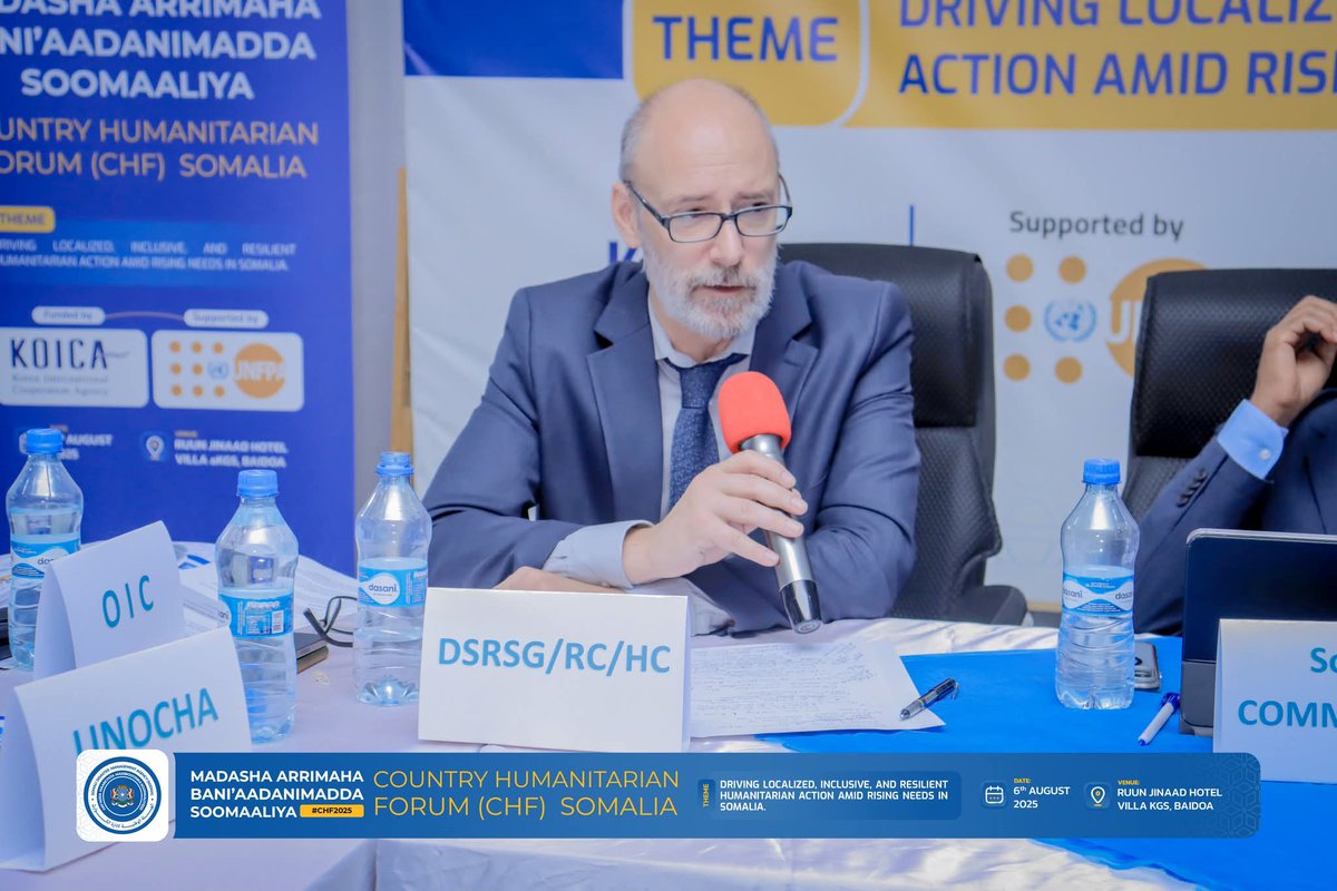 SoDMA_Somalia's tweet image. 1/3 The DSRSG of @UNinSomalia, @GConway_UN, delivered a brief speech at the Country Humanitarian Forum in Baidoa.
#CHF2025 #HumanitarianResponse #LocalizationMatters #InclusiveAid #ResilientCommunities #Baidoa #SWS #SoDMA