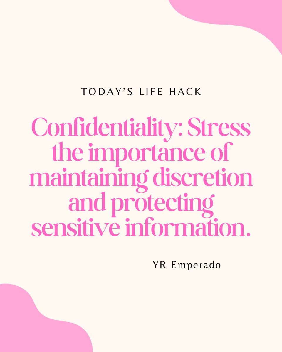 ysabel_emperado's tweet image. Today’s Life Hack: Confidentiality

In any workplace or professional setting, trust is built when we practice discretion and protect sensitive information. Let’s uphold integrity by being mindful of what we share—and with whom.

#LifeHack #ConfidentialityMatters #IntegrityatWork