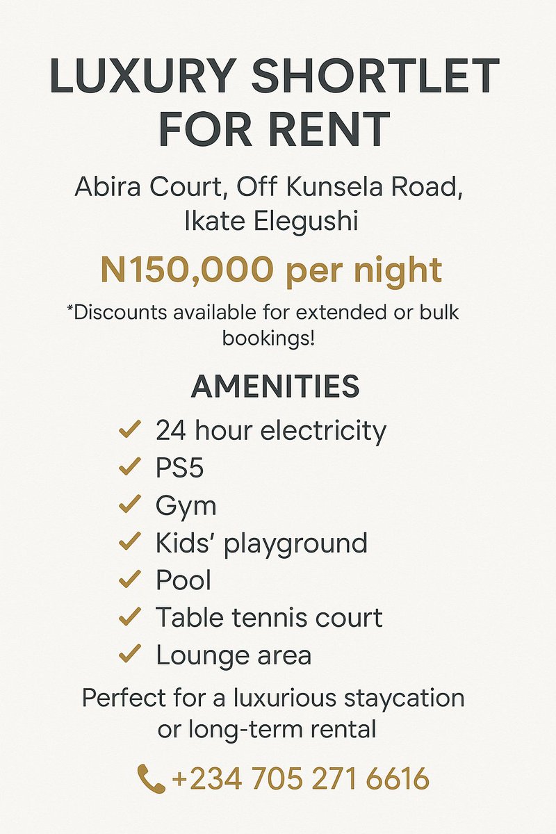Dannydollar09's tweet photo. Step into the week with peace and premium comfort.
Need a quick escape or a stylish stay?
Our luxury shortlet in Ikate Elegushi is ready for you. 🏡✨

📞 Call or DM: 08100687409
Make this week feel like a retreat. https://t.co/IVXVtgnFUK