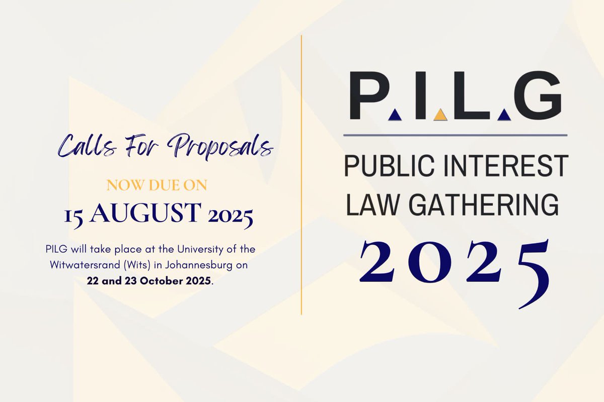Call for proposals: 

The theme for this year's Public Interest Law Gathering is “Unfinished Freedom: Interrogating the leaps between Legal promises and Lived realities”

The organisers have extended the deadline for proposals to 15 August

Find out more: wits.ac.za/news/sources/c…
