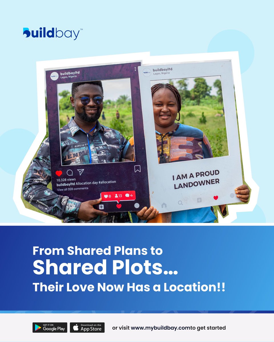 Buildbayltd's tweet photo. They Dreamed Together!
Saved Together!
Now, They Own Together!!

What started with quiet conversations and tight budgets has now become plots.

With Buildbay, young couples are turning shared goals into shared ownership.
And this is just the beginning.

#buildbay
#landownership https://t.co/hWNYh7bt05