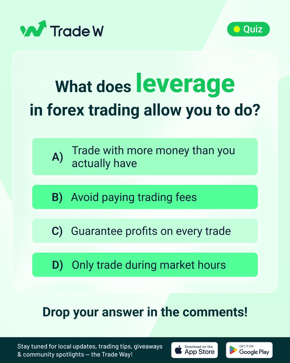 TradeW_Global's tweet photo. Quiz Time!π§ Can you guess the right answer?
Drop your pick below! β¬οΈ
#TradeW #tradewill #stepinstackup #forex #quiz #trading #knowledge https://t.co/zXdJ56N5mF