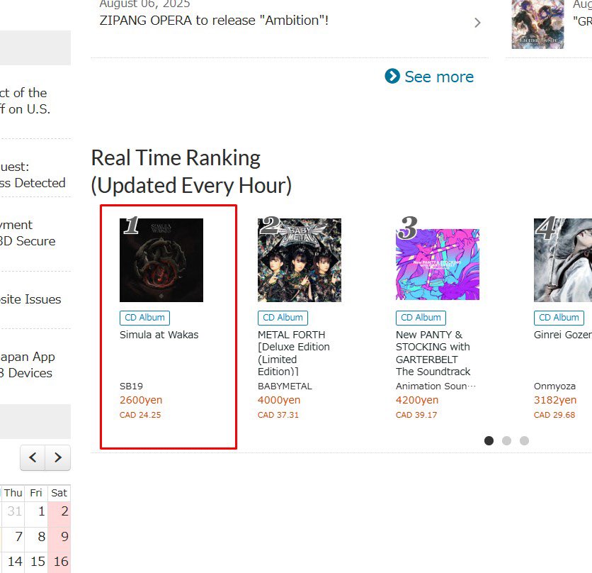 Bretman Stone⁵ 🍎 (@sbretmanstone) on Twitter photo BREAKING: Just hours after its announcement, SB19’s “Simula at Wakas” physical CD album debut at #1 on CD Japan’s Real-Time Ranking chart, reflecting a strong surge in pre-orders.
SAW CD WORLDWIDE RELEASE
<a href="/SB19Official/">SB19 Official</a> #SB19
#MadeSB19Physical BREAKING: Just hours after its announcement, SB19’s “Simula at Wakas” physical CD album debut at #1 on CD Japan’s Real-Time Ranking chart, reflecting a strong surge in pre-orders.
SAW CD WORLDWIDE RELEASE
<a href="/SB19Official/">SB19 Official</a> #SB19
#MadeSB19Physical