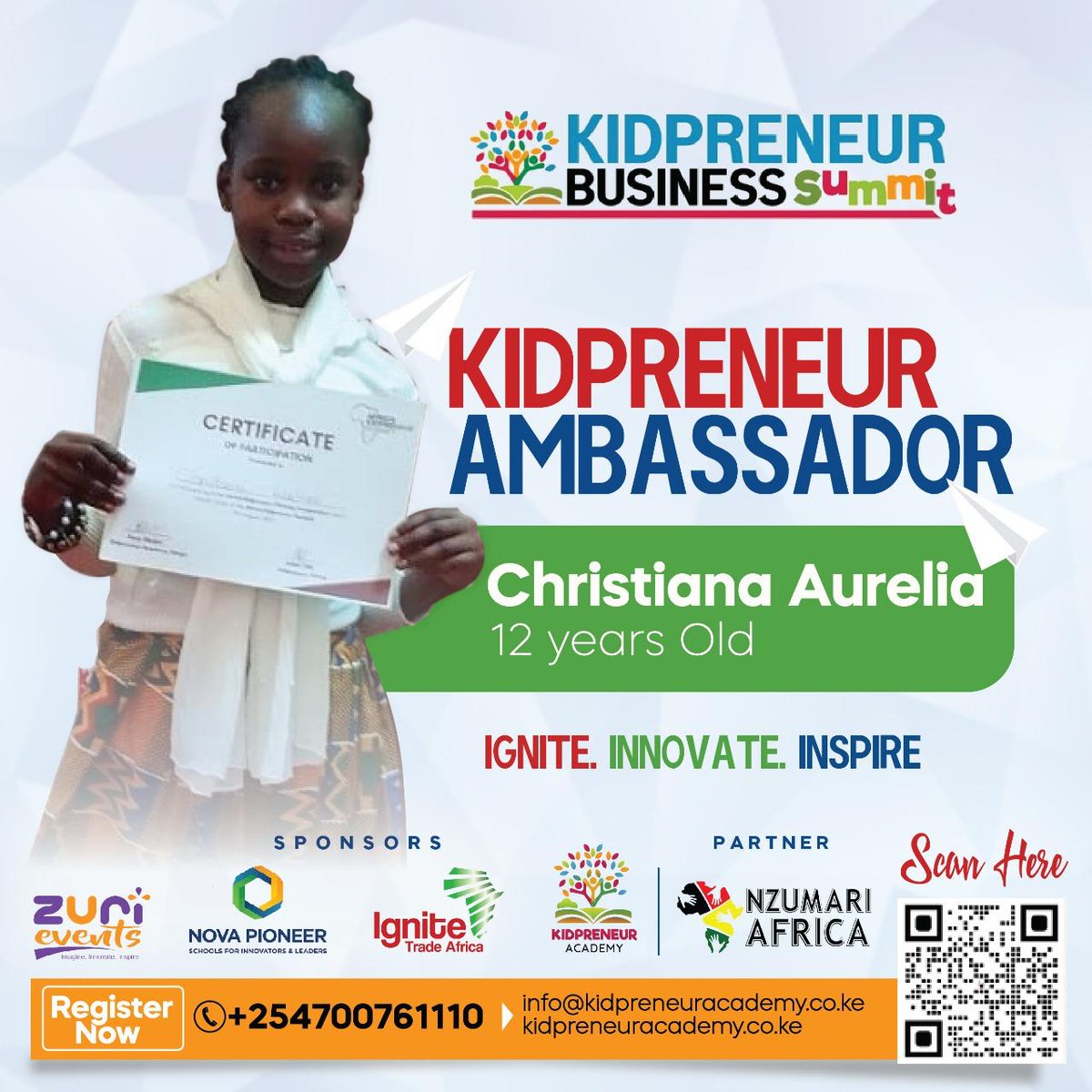 Meet Christiana Aurelia, a Kidpreneur Ambassador full of passion and purpose. 

Catch her at the Kidpreneur Business Summit, 7-9 Aug in Nairobi!

Banquet Centre, Westlands
kidpreneuracademy.co.ke
#KidpreneurBusinessSummit #ChristianaAurelia #YoungLeader