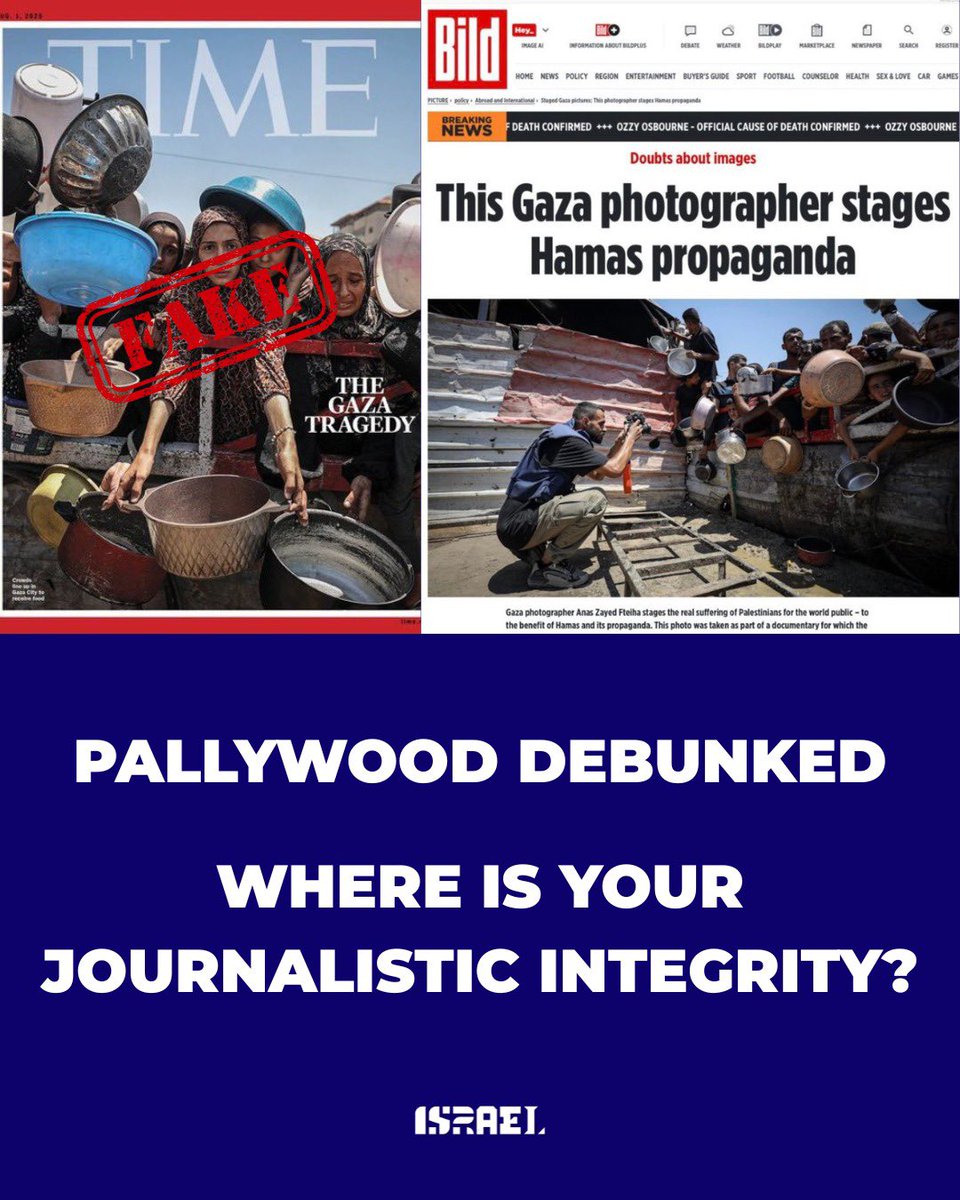 One photo was staged. The other debunked it.

While <a href="/BILD/">BILD</a> revealed how Hamas photographers engineer scenes for propaganda, Time Magazine plays into the propaganda.

This is how Pallywood works:
Manufactured emotion. Media complicity. Truth discarded. 

<a href="/TIME/">TIME</a> Where is your