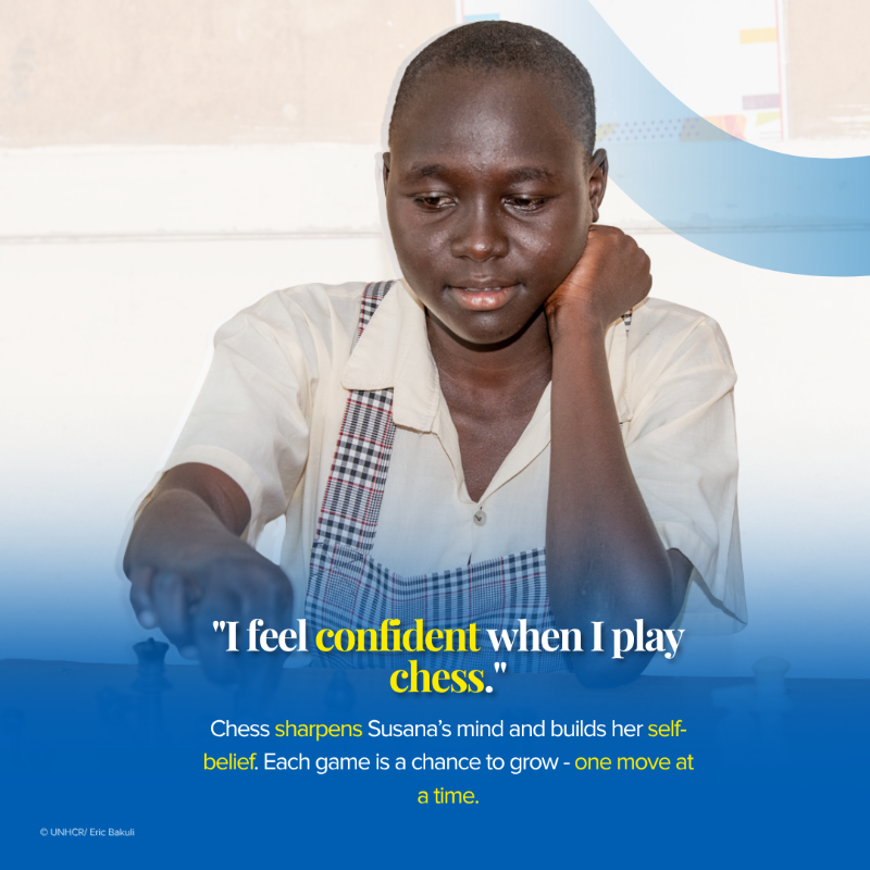 UNHCR_Kenya's tweet photo. One board.
Thirty-two pieces.
Endless possibilities.

In Kakuma, young refugee girls are using chess to shape their futures - one bold move at a time. ♟️