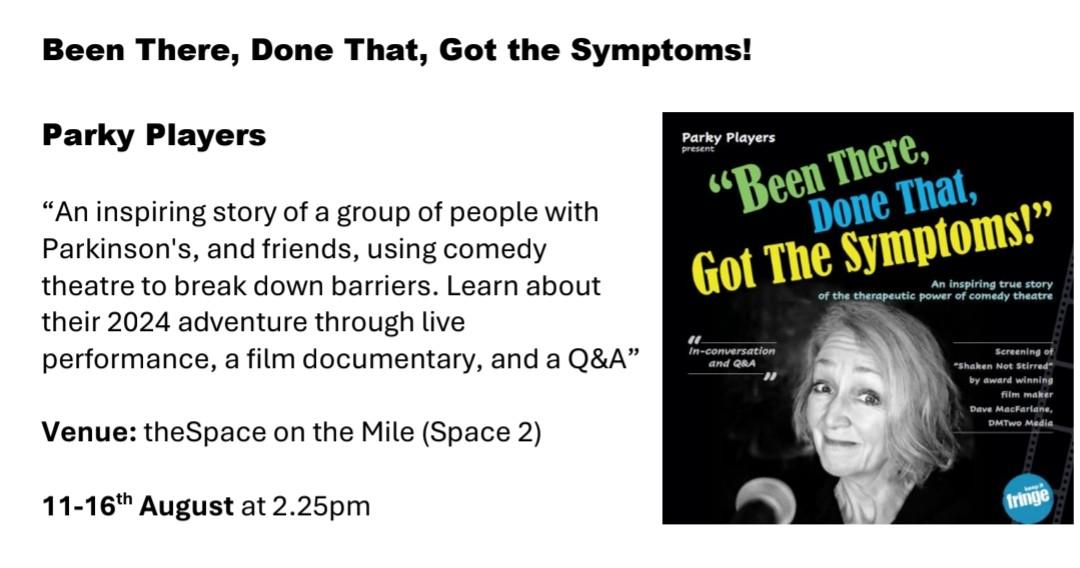 Have you booked tickets yet for the Parky Players Fringe show? It's an afternoon performance, and we have no doubt will be highly entertaining if the podcasts are anything to go by!