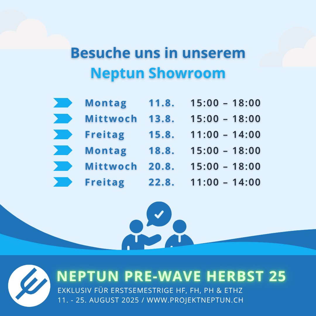 Die Neptun Pre-Wave Herbst 25 startet Montag! 🎉 ⁠
⁠
Exklusiver Vorverkauf für Erstsemestrige von HF, FH, PH &amp; ETH Zürich. ⁠
Schau dir alle Geräte des Angebots ab Montag, 11.08. vor Ort, in unserem Showroom in Zürich an! ⁠⁠
⁠
👀 Erfahre hier mehr: bit.ly/P25Nep-x-sr1