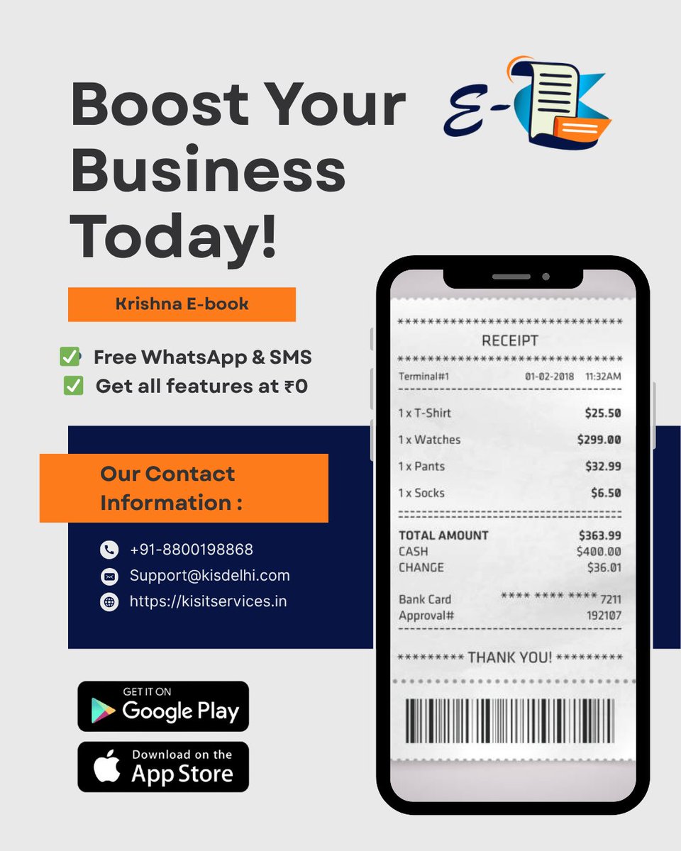 KisPvt's tweet image. 🚀 Boost Your Business with Krishna E-book!
✅ Send FREE WhatsApp &amp;amp; SMS
📱 All features at ₹0 – No hidden cost
📲 Available on Play Store &amp;amp; App Store
📞 Contact us today and take your billing digital!

#EbookSoftware #FreeBillingApp #SmallBusinessTool #WhatsAppBilling