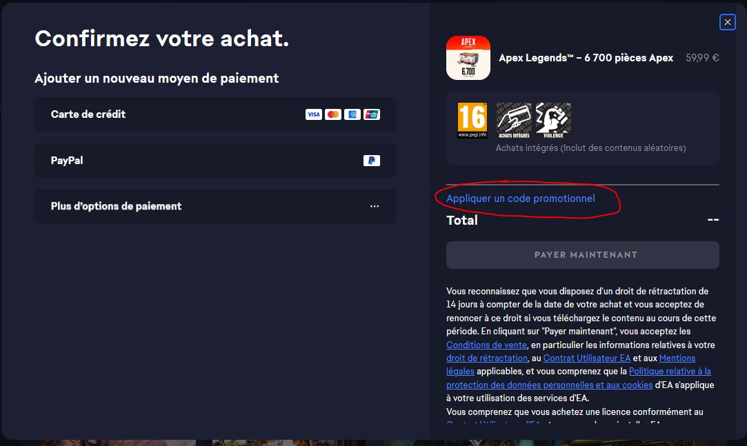sharpylle's tweet image. IL EST LA 🤩🥳

CODE CREATEUR  : sharpylle 

A ajouter pour tout vos achats sur l'EA app et le site EA  Pour vos Pièces Apex, les skins, battlepass etc.😎
✅ça ne vous coute rien en plus et ça me soutient BEAUCOUP ! 
Merci énormément  par avance à ceux qui utiliseront le code 🫶