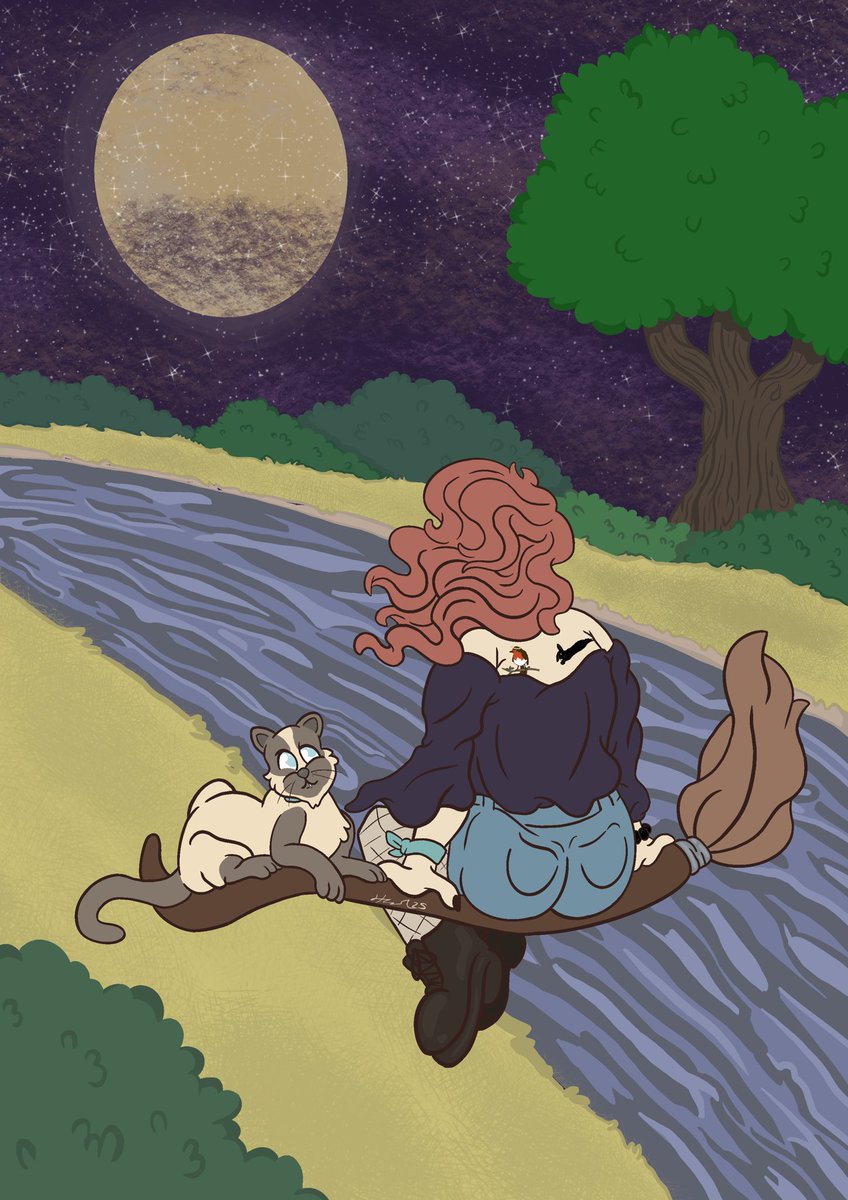 Creative_Bloss's tweet image. Day 4: Witchcraft Tool :3 Lizzy and Sammy taking a moonlight ride on the broom ^^ 
#cbwitchchallenge #artchallenge #witchsona #digitalart #traditionalart #smallartist #familiar #cat #oc