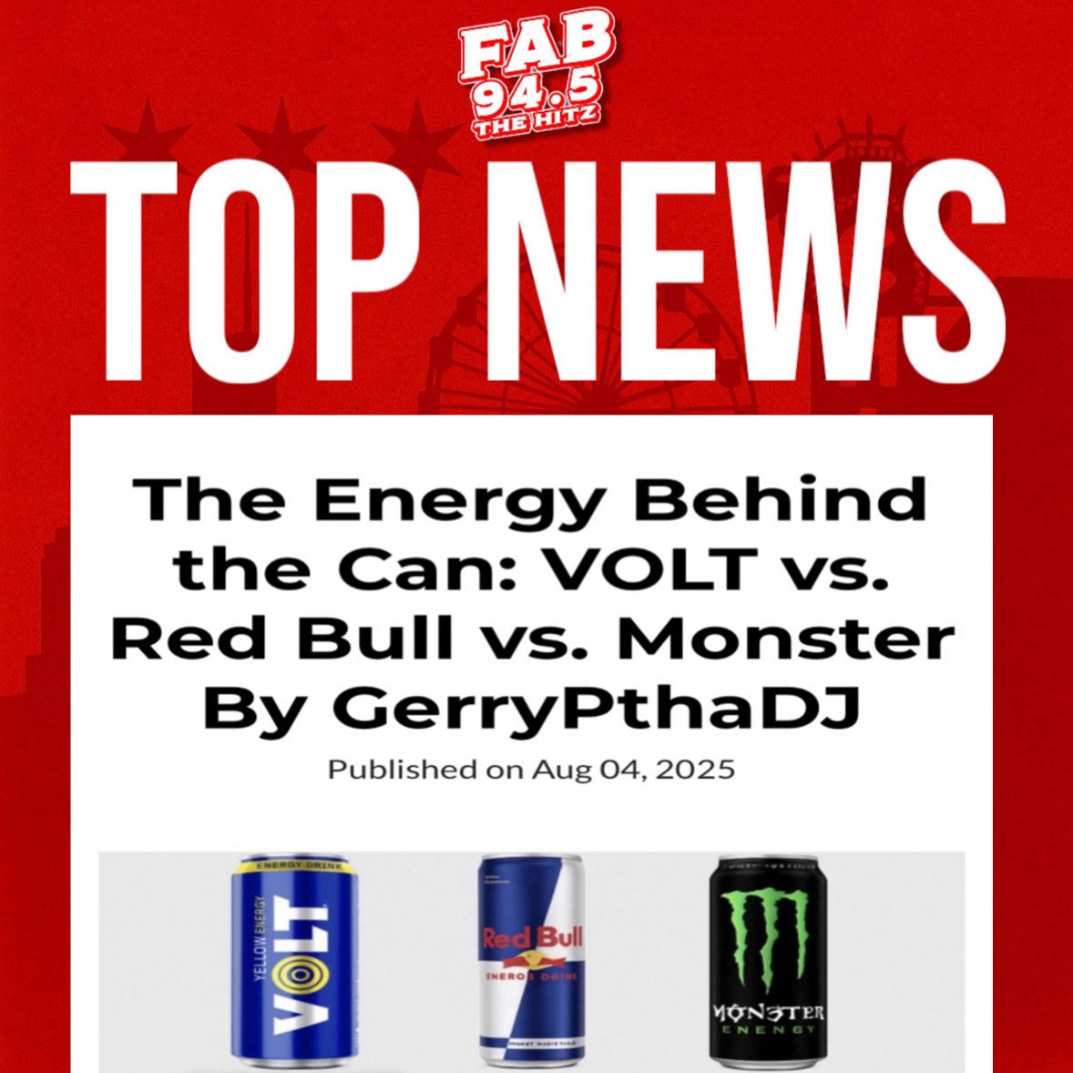 GerryPointerJr's tweet image. VOLT ⚡️ vs Red Bull vs Monster — which one really fuels the hustle?

I broke it all down on fab945thehitz.com 📝
Read the blog, stream the hits, &amp;amp; send it to someone who stays on GO.

#GerryPthaDJ #FAB945TheHitz #EnergyBreakdown #StayCharged