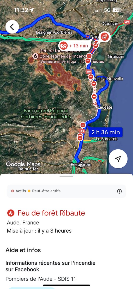 Incroyable la surface de l’incendie. #incendie #aude
