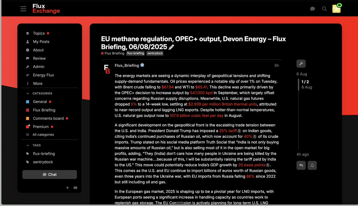 SentryDock (@sentrydock) on Twitter photo We're excited to share that we'll be powering <a href="/EnergyFluxNews/">๐ฅEnergy Flux๐ฅ</a> with daily briefings for their community members.
Stay on top of global energy markets with detailed briefings from the most up to date sources every day. We're excited to share that we'll be powering <a href="/EnergyFluxNews/">๐ฅEnergy Flux๐ฅ</a> with daily briefings for their community members.
Stay on top of global energy markets with detailed briefings from the most up to date sources every day.
