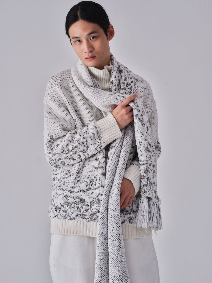 tunica 雷鳥 ニット マフラー Raicho Jacquard Scarf Raicho Jacquard Scarf - black | tunica-knit
