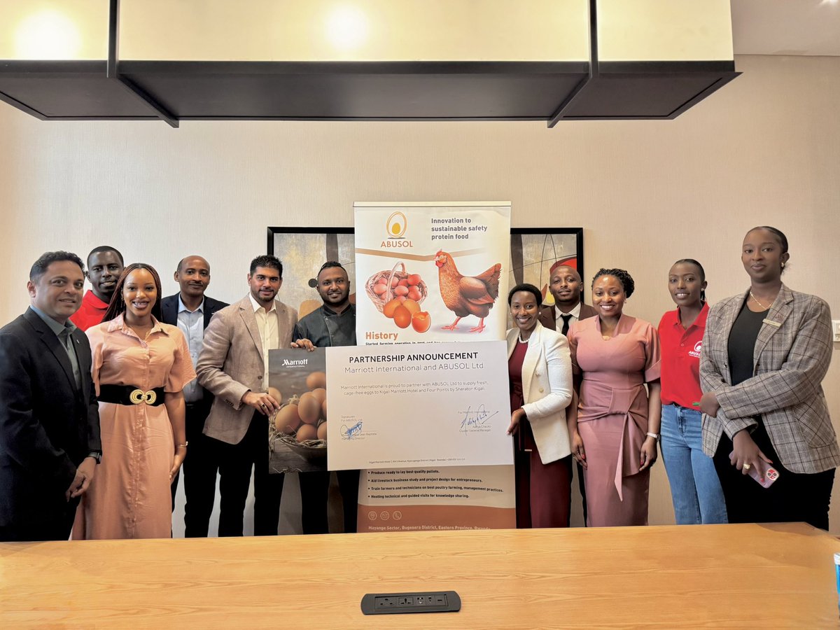 Kigali Marriott Hotel (@kigalimarriott) on Twitter photo We are proud to announce our new partnership with <a href="/Abusolltd/">ABUSOL (Agribusiness Solution Ltd)</a>, a local poultry producer, to supply fresh, cage-free eggs to Kigali Marriott Hotel and <a href="/FourPointskgl/">Four Points by Sheraton Kigali</a>!
This collaboration makes our hotels the first Marriott properties in Sub-Saharan Africa to adopt cage-free eggs We are proud to announce our new partnership with <a href="/Abusolltd/">ABUSOL (Agribusiness Solution Ltd)</a>, a local poultry producer, to supply fresh, cage-free eggs to Kigali Marriott Hotel and <a href="/FourPointskgl/">Four Points by Sheraton Kigali</a>!
This collaboration makes our hotels the first Marriott properties in Sub-Saharan Africa to adopt cage-free eggs