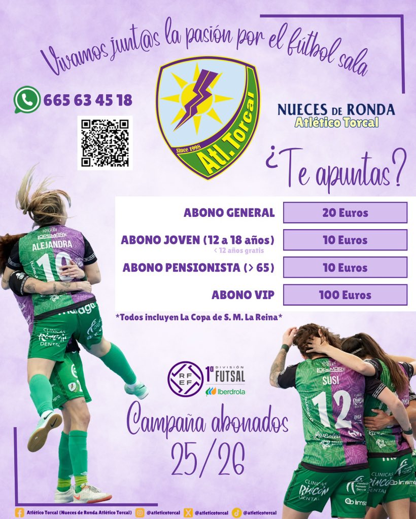 📣 ¿AÚN NO TIENES TU ABONO?

¡Abónate al Nueces de Ronda Atlético Torcal y vive la temporada desde dentro!🤩⚽️

Hazte con tu abono a través de:

 👉 josemisports.com/categoria-prod…

👉 WhatsApp: 665 634 518

Tu sitio está en la grada, animando cada partido💪

#GoTorcal 💜💚