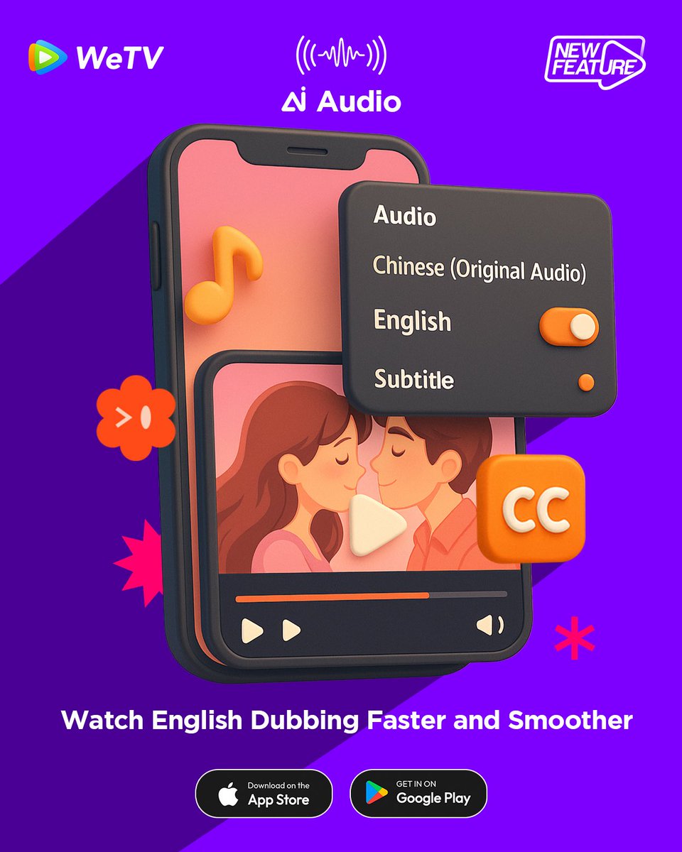 WeTVOfficial's tweet photo. 🎧 English Dubs Are Here! 🆕
🎬Love our series but prefer listening in English? Great news! We've launched high-quality English dubbing for select hit series on WeTV! 🎉
🔗👉 #ToGetMaster https://t.co/rM8IAJKBo5
#CulinaryVendetta https://t.co/7TTf36HSBX
#StolenLove https://t.co/r2q7gywv1E
▶️Open WeTV & Start Binge-Watching now!
#WeTV #WeTVAlwaysMore