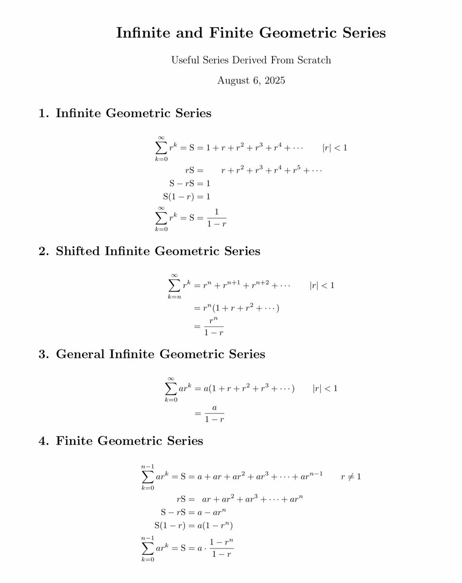 chris_juravich's tweet image. #Math #GeometricSeries Attached are foundational series I use in many of my solutions: