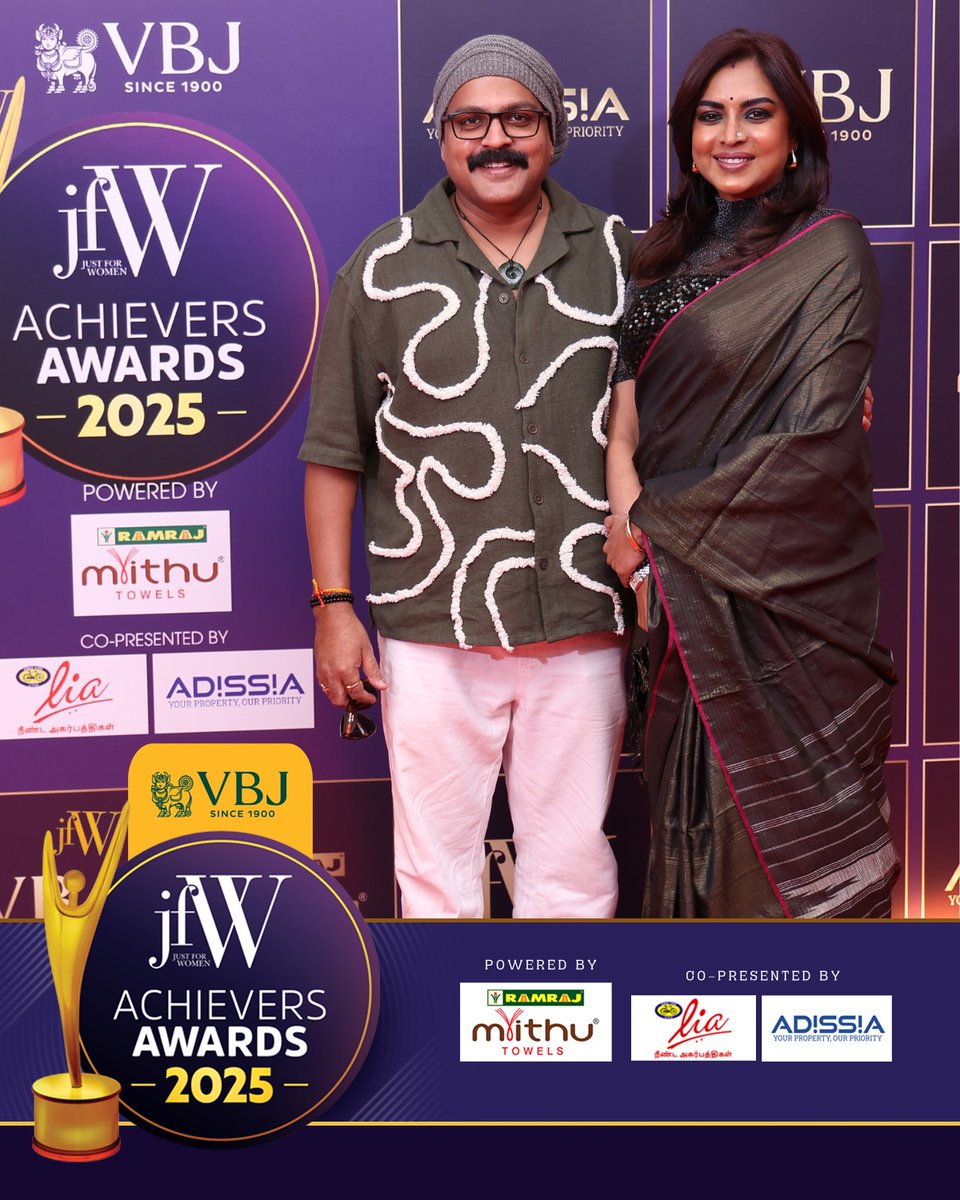 Yugendran and Malini lighting up the evening with their presence! 

#jfwachieversawards2025

Title sponsor - <a href="/vbj_1900/">VBJ (Since 1900)</a>

Powered by - <a href="/Ramrajofficial/">Ramraj Cotton</a>

Co-presented by - <a href="/CYCLEdotIN/">Cycle.in</a> <a href="/adissiacbe/">Adissia Developers</a>