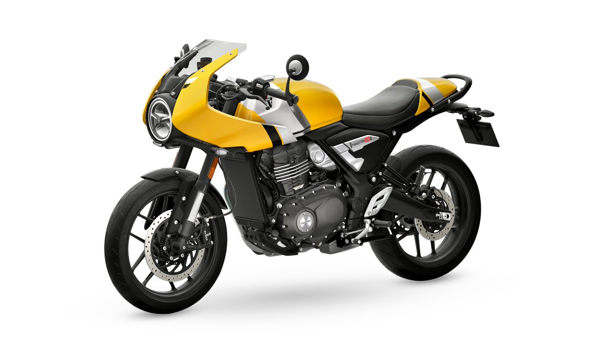 Triumph has launched the Thruxton 400 in India at Rs 2.74 lakh. Key highlights:

➡️ Retro design with bikini fairing
➡️Clip-on handlebars
➡️Repositioned footpegs for a more forward-leaned stance
➡️398 cc engine tuned to produce over 41 bhp and 37.5 Nm
➡️158 mm ground clearance