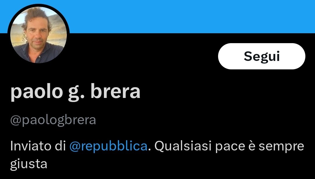 Ander Bruckestand (@ander_bruckes) on Twitter photo L'articolo pubblicato su <a href="/repubblica/">Repubblica</a> da <a href="/paologbrera/">paolo g. brera</a> è una delle cose più mistificatorie mai lette. Vuole far credere che sia solo Zelensky a voler continuare la guerra, e che gli ucraini siano disposti a qualunque pace, ma basta leggere la sua bio pacifinta per capire.
1/➡️ L'articolo pubblicato su <a href="/repubblica/">Repubblica</a> da <a href="/paologbrera/">paolo g. brera</a> è una delle cose più mistificatorie mai lette. Vuole far credere che sia solo Zelensky a voler continuare la guerra, e che gli ucraini siano disposti a qualunque pace, ma basta leggere la sua bio pacifinta per capire.
1/➡️