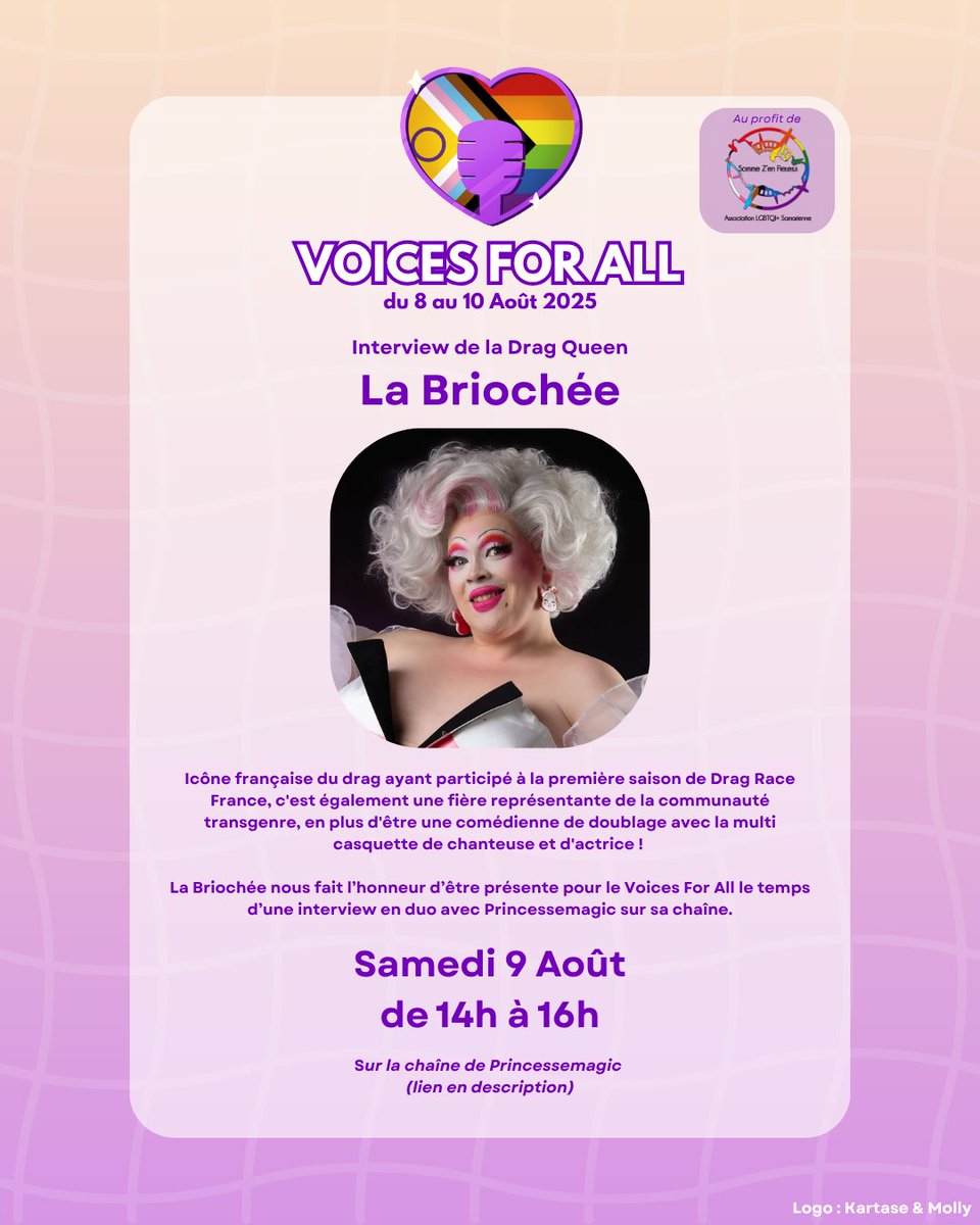Voices For All (@voices_for_all_) on Twitter photo 【INVITÉE SPÉCIALE : <a href="/la_briochee_off/">La Briochée</a> 】
Nous recevons une invitée de marque pour notre événement : retrouvez cette icône du Drag français le samedi 9 août sur la chaîne de <a href="/Princessemagic/">✨Princessemagic 👀 HaatoNoKoe✨</a>
Lien de sa chaîne : twitch.tv/princessemagic_
RDV dans 2 jours pour le lancement ❤🧡💛💚 【INVITÉE SPÉCIALE : <a href="/la_briochee_off/">La Briochée</a> 】
Nous recevons une invitée de marque pour notre événement : retrouvez cette icône du Drag français le samedi 9 août sur la chaîne de <a href="/Princessemagic/">✨Princessemagic 👀 HaatoNoKoe✨</a>
Lien de sa chaîne : twitch.tv/princessemagic_
RDV dans 2 jours pour le lancement ❤🧡💛💚