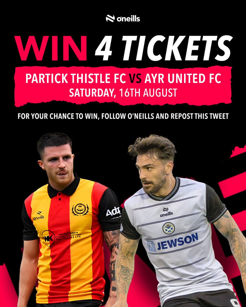 O'Neills Sportswear UK (@oneillssportsuk) on Twitter photo 🚨Competition time 🚨
Want to win 4 tickets to the <a href="/PartickThistle/">Partick Thistle FC</a> vs <a href="/AyrUnitedFC/">Ayr United</a> game on the 16th August? 🎟️
To enter:
1. Follow O’Neills Sportswear UK ✅
2. Repost this tweet ✅
Re-enter via Instagram & Facebook below:
linktr.ee/oneillssportsw…
End date: 11.08.25 🚨Competition time 🚨
Want to win 4 tickets to the <a href="/PartickThistle/">Partick Thistle FC</a> vs <a href="/AyrUnitedFC/">Ayr United</a> game on the 16th August? 🎟️
To enter:
1. Follow O’Neills Sportswear UK ✅
2. Repost this tweet ✅
Re-enter via Instagram & Facebook below:
linktr.ee/oneillssportsw…
End date: 11.08.25