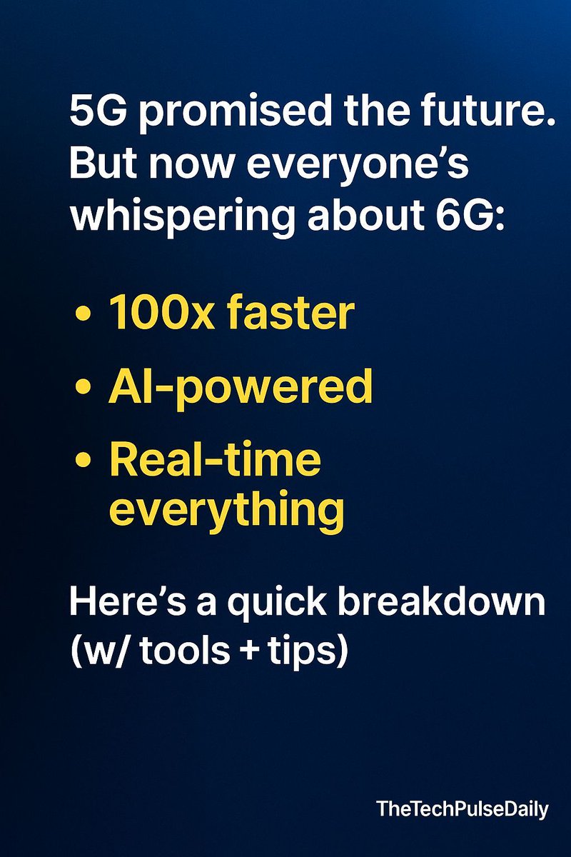 Techpulsedaily2's tweet image. 5G barely reached its full potential… and 6G is already being tested?
From 206 Gbps speeds to AI-native networks, here’s what you really need to know before the next-gen internet arrives:
🔗 thetechpulsedaily.com/2025/07/31/5g-…
#6G #5GRealityCheck #TechExplained #TheTechPulseDaily