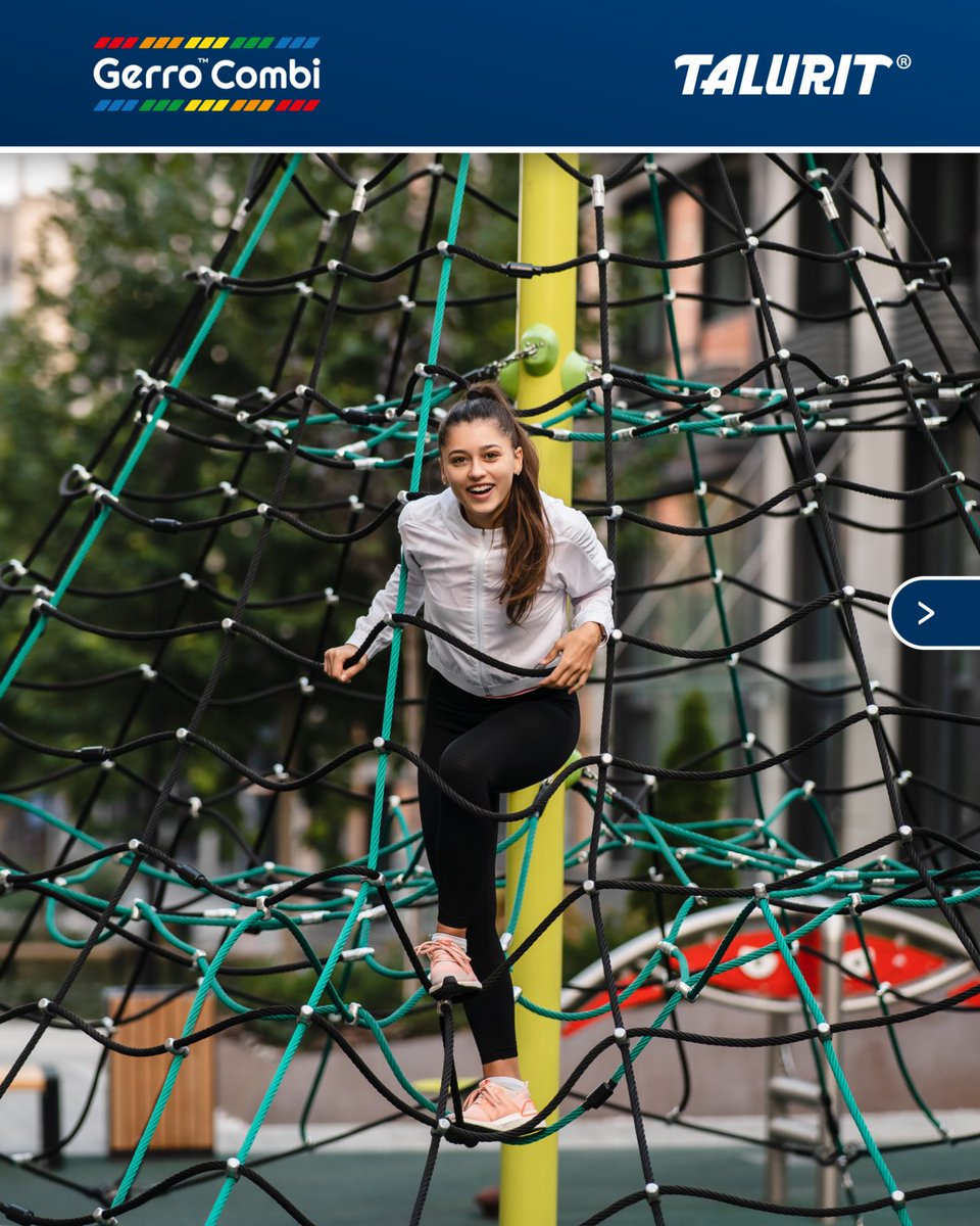 Gerro™ Combi: EN 1176 &amp; EN 13411-3 compliant wire-rope system for playgrounds, ropes courses, skywalks, and outdoor fitness. Faster installation, low maintenance, long-lasting performance. ✨ talurit.com | #Talurit #playgrounds #playgrounddesign #leisure #fitness