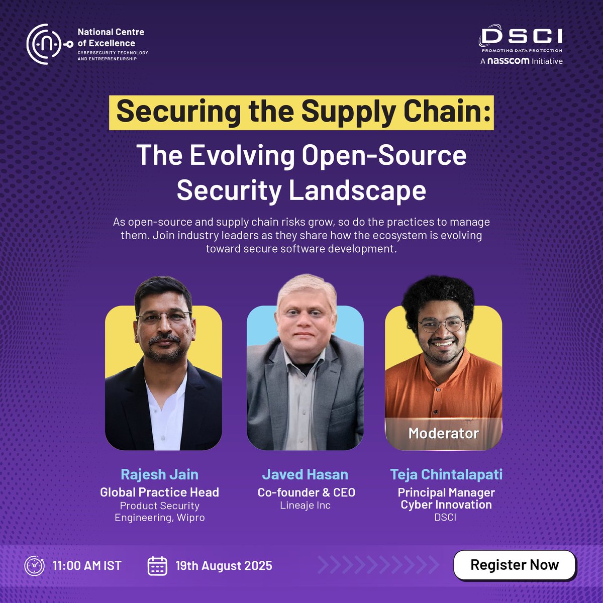 Open source drives the digital world—but with it come supply chain risks. Hear from industry leaders on rethinking trust &amp; security for a resilient future.

19 Aug |  11 AM IST

lnkd.in/geKwhYgd

<a href="/DSCI_Connect/">DSCI</a>
