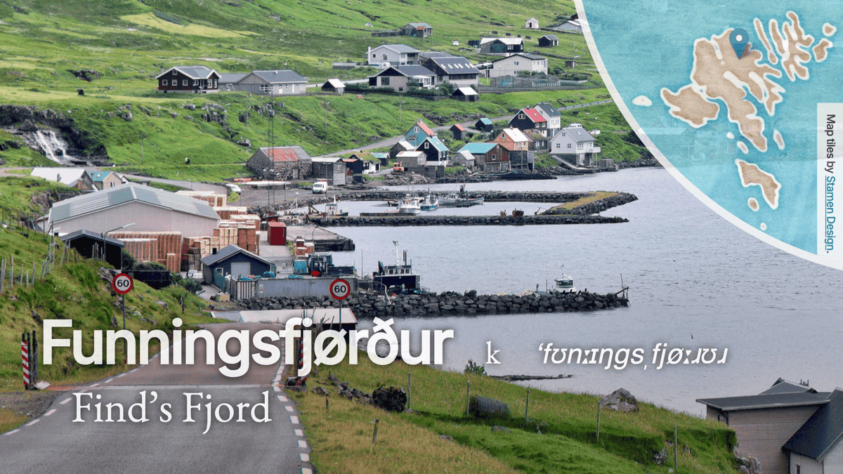 ForoysktDaily's tweet photo. #Funningsfjørður (pop. 59) is located at the bottom of an inlet.
Its name comes from the village of #Funningur - the noun #finningur means #find. Tradition says that the first viking on the #FaroeIslands, #Grímur Kamban, settled there.
#føroyskt #WordOfTheDay #FaroeseCities https://t.co/EHJMfwRNMd