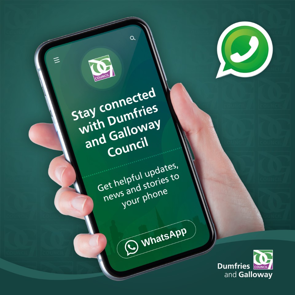 📲 We’re now on WhatsApp – and over 850 people are already following. 

Get council updates, service info and good news stories, straight to your phone.

Follow Dumfries and Galloway Council News on WhatsApp.  👉 orlo.uk/CSWDn