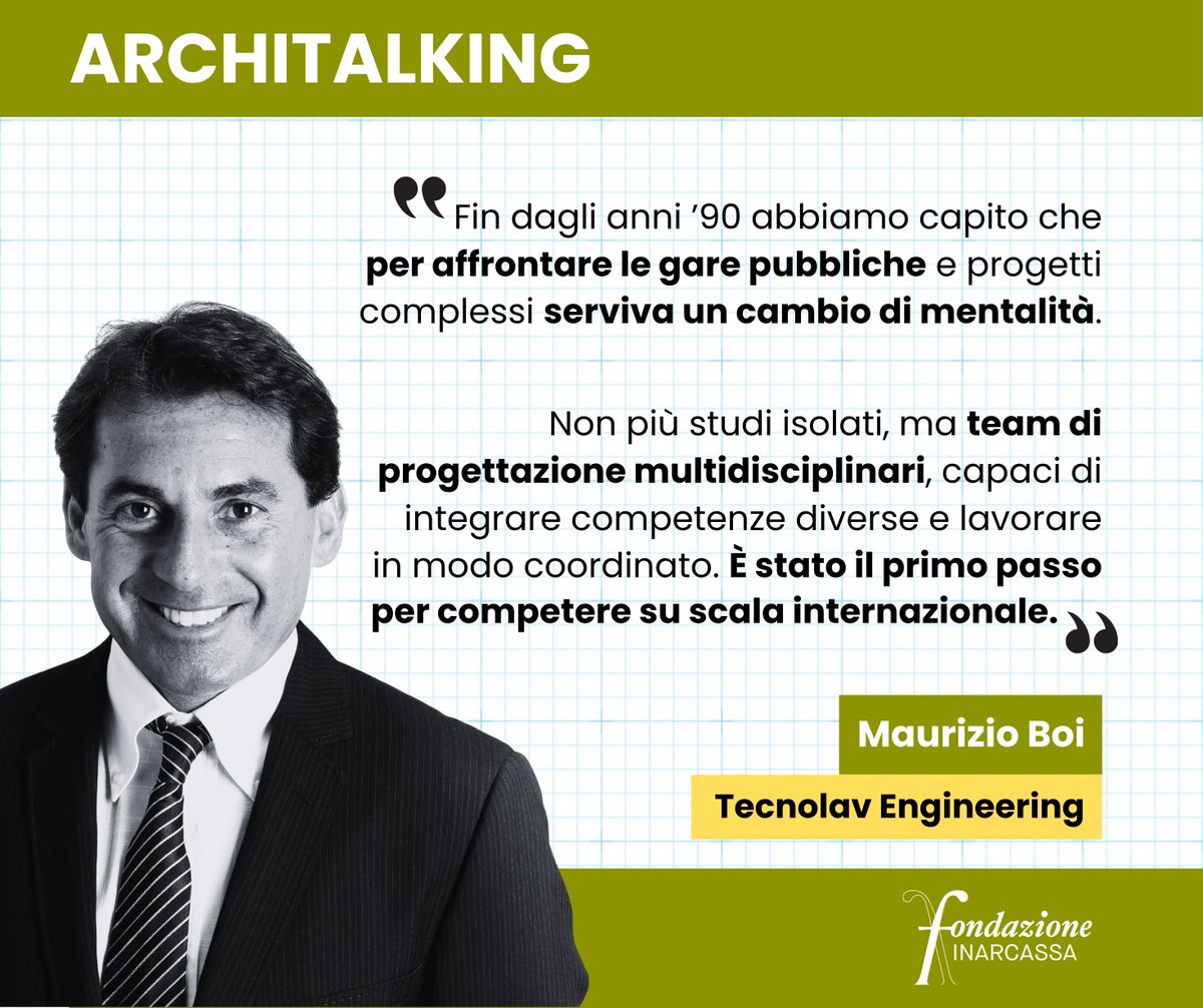 👷‍♂️ Dall’ingegneria tradizionale alla collaborazione cognitiva. Il protagonista di questo mese di #Architalking è l’ingegnere Maurizio Boi!

🔍 Scopri l'esperienza e la filosofia professionale dell'ingegnere nella puntata intera: fondazioneinarcassa.it/it/blog/archit…