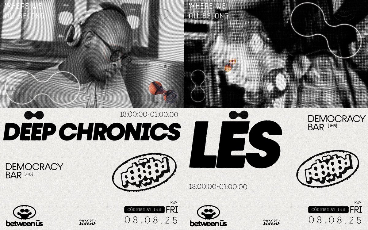 Hello good people! We’re hosting a pop up party as Between Üs this Friday on the 8th of August. Just a little teaser before the main event in September. Can’t wait to see yall there!

📍: Democracy Bar (Illovo)

🎟️(R80 rn): quicket.co.za/events/326555-…