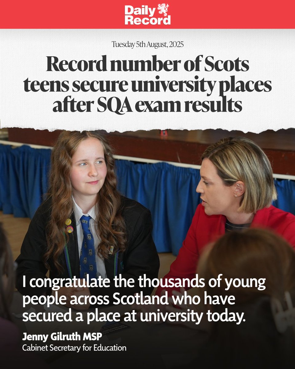 Graeme Dey (@graemedeymsp) on Twitter photo š A record number of teens from Scotlandās most deprived areas have secured a university place.
š Overall university acceptances for young Scots are at an all-time high ā up 4%.
š“ó §ó ¢ó ³ó £ó “ó æ Free tuition, fair access, and record results. Thatās the SNP delivering for young people. š A record number of teens from Scotlandās most deprived areas have secured a university place.
š Overall university acceptances for young Scots are at an all-time high ā up 4%.
š“ó §ó ¢ó ³ó £ó “ó æ Free tuition, fair access, and record results. Thatās the SNP delivering for young people.