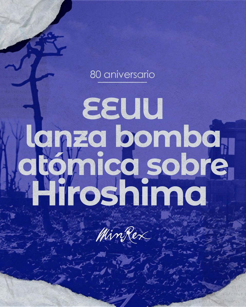 Se cumplen 80 años del vil lanzamiento por EEUU de la bomba atómica sobre la ciudad japonesa de #Hiroshima.

Fue primera vez que la humanidad vio los graves daños que este armamento puede ocasionar y, desde entonces, vive en permanente amenaza por quienes pretenden utilizarla.