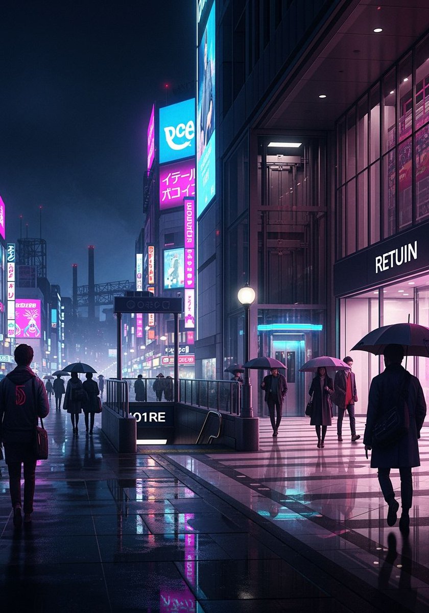p_chusaengsri's tweet image. A bustling, neon-lit urban street scene at night, with people walking under umbrellas and reflections on wet pavement.
#UrbanNights #NeonReflections #CityLife #RainyWalks #StreetPhotography