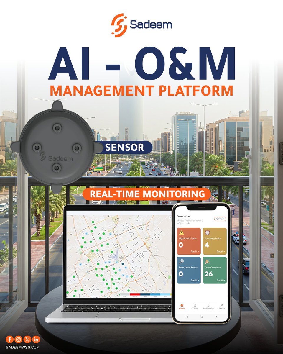 Real-time monitoring is just a sensor away. 📡
​With Sadeem's GIS and IoT technology, you can get a complete, up-to-the-minute alerts before floods occur.
, all on your phone.
​#Sadeem #IoT #GIS #SmartSensor #Innovation #SaudiArabia #KAUST #AramcoWaed