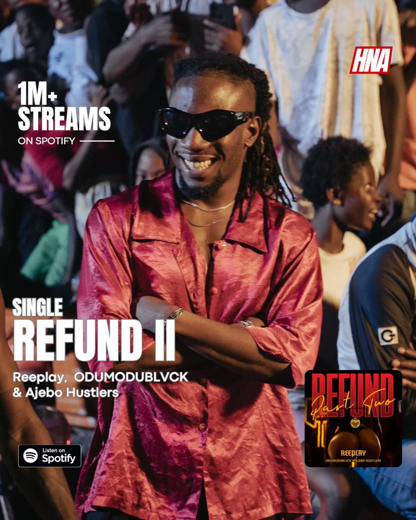 Reeplay (<a href="/reeplaysumtin/">AKPORSTLE REEPLAY</a>) scores his first 6 figure streams on Refund II with ODUMODUBLVCK &amp; Ajebo Hustlers. 

Congratulations on this feat, Akpor next up!!