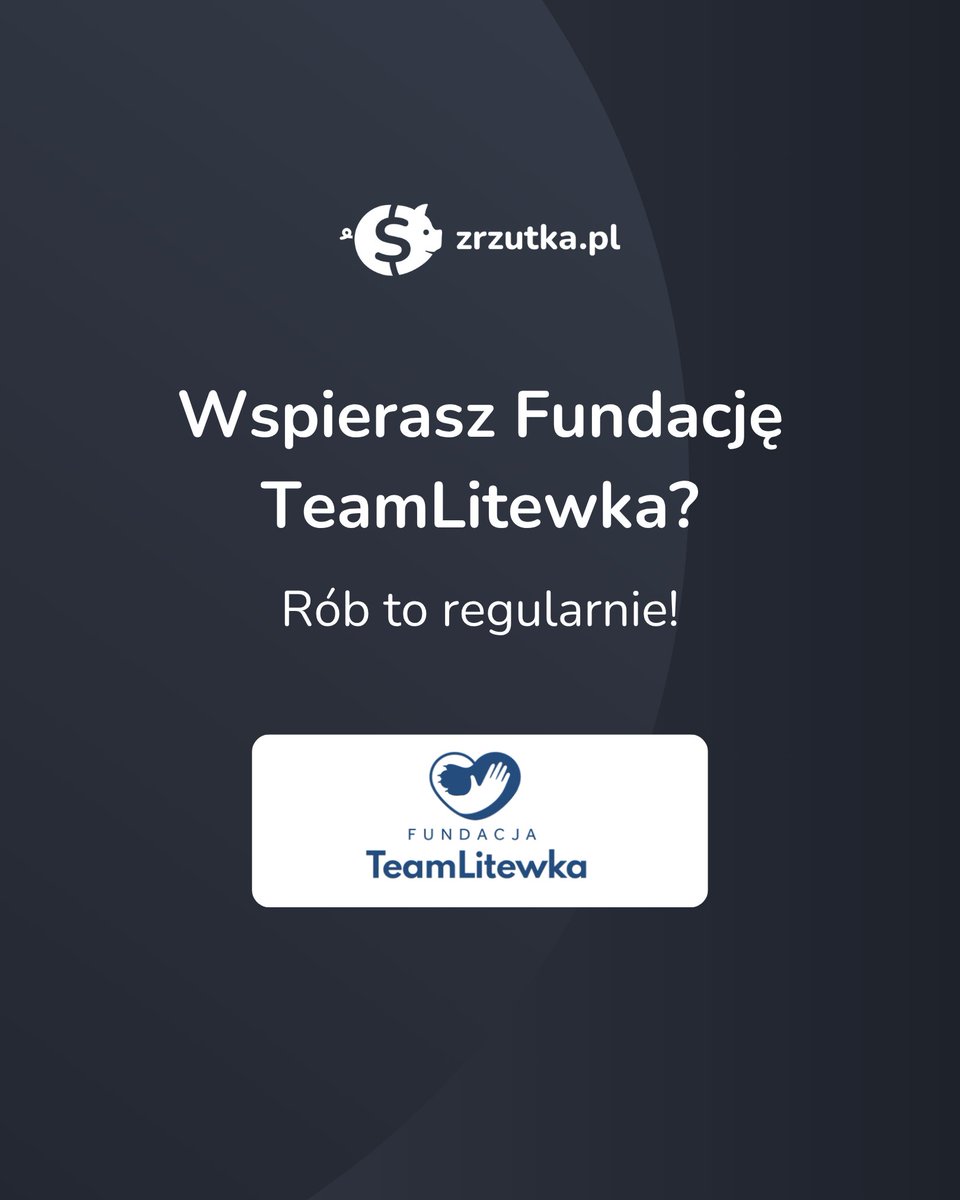 Pomagaj co miesiąc Fundacji #TeamLitewka, która codziennie ratuje zwierzęta, pomaga osobom w kryzysie i działa społecznie 🫶 

Dołącz do grona stałych darczyńców dzięki Płatnościom powtarzalnym <a href="/BLIKmobile/">BLIK</a>! 🤩

Wspieraj Fundację TeamLitewka regularnie 👉 zrzutka.pl/uypeu8