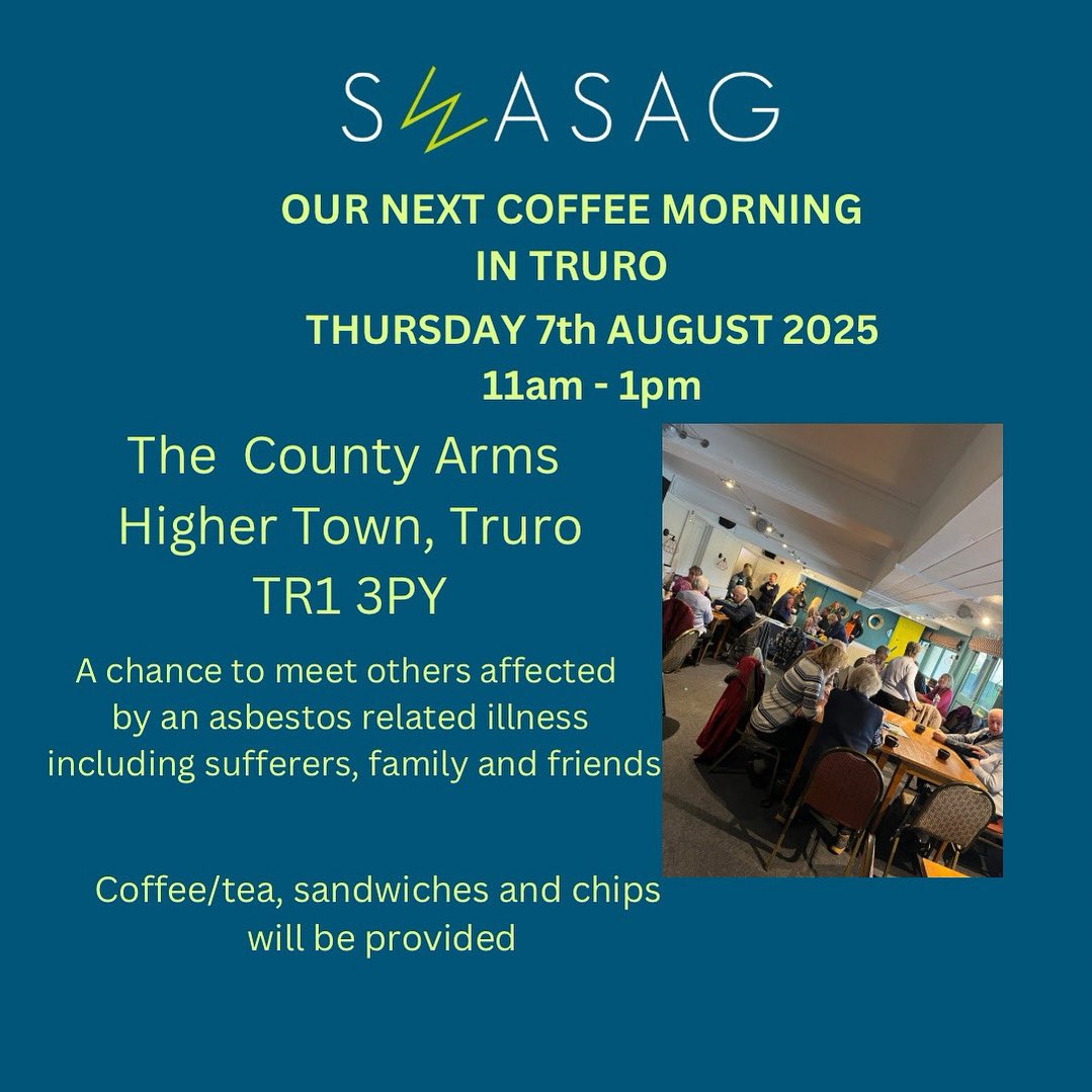 Looking forward to our next coffee morning tomorrow in Truro, can’t wait to see you all there #mesothelioma #support #charity #asbestoawareness