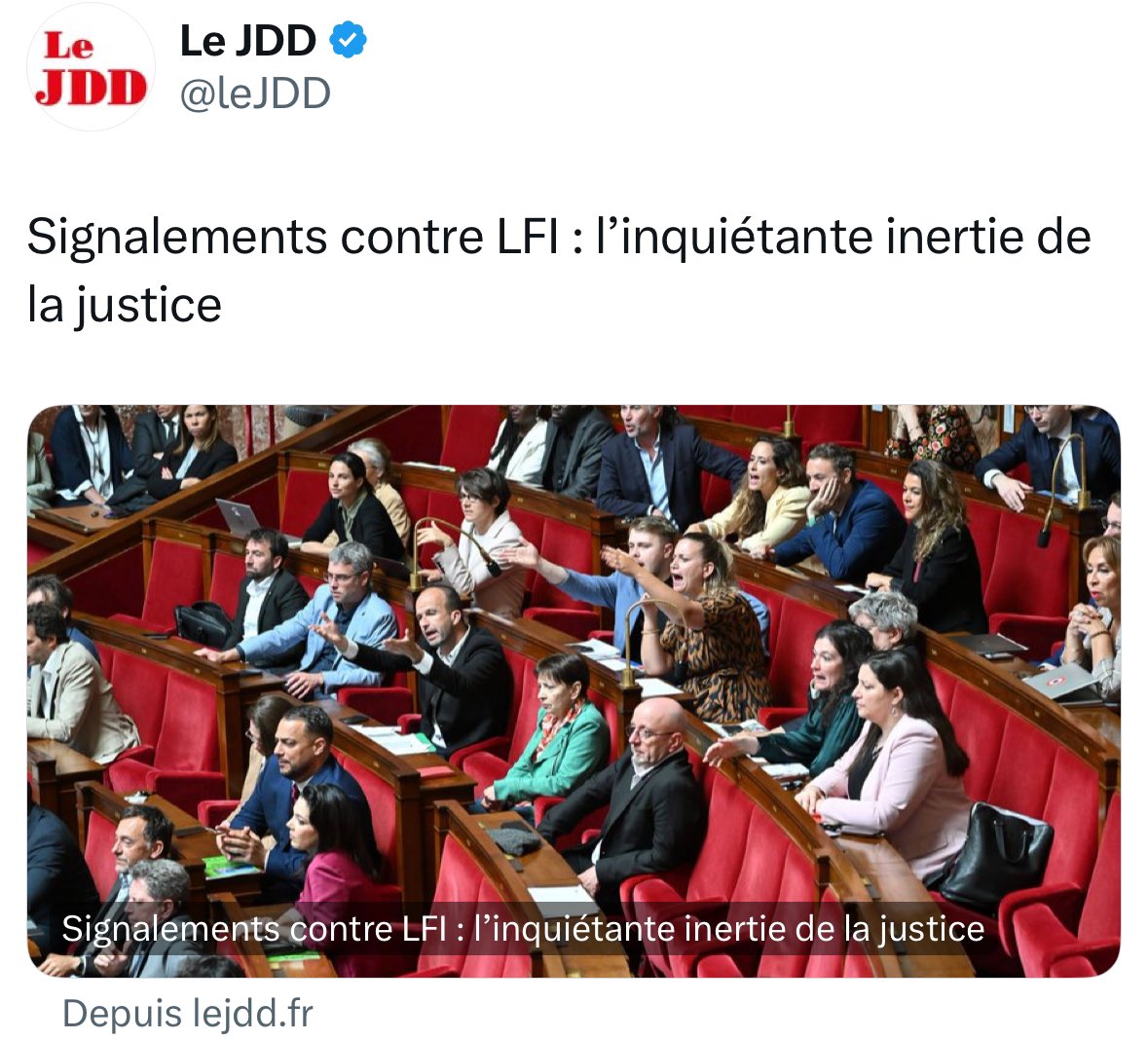 Bruno Bilde (@brunobilde) on Twitter photo Bien évidemment, les enquêtes infondées visant le <a href="/RNational_off/">Rassemblement National</a> sont menées tambour battant, avec zèle et surexposition médiatique.
Celles visant LFI sont menées en catimini, par des juges complaisants ou en vacances à Marrakech. Bien évidemment, les enquêtes infondées visant le <a href="/RNational_off/">Rassemblement National</a> sont menées tambour battant, avec zèle et surexposition médiatique.
Celles visant LFI sont menées en catimini, par des juges complaisants ou en vacances à Marrakech.