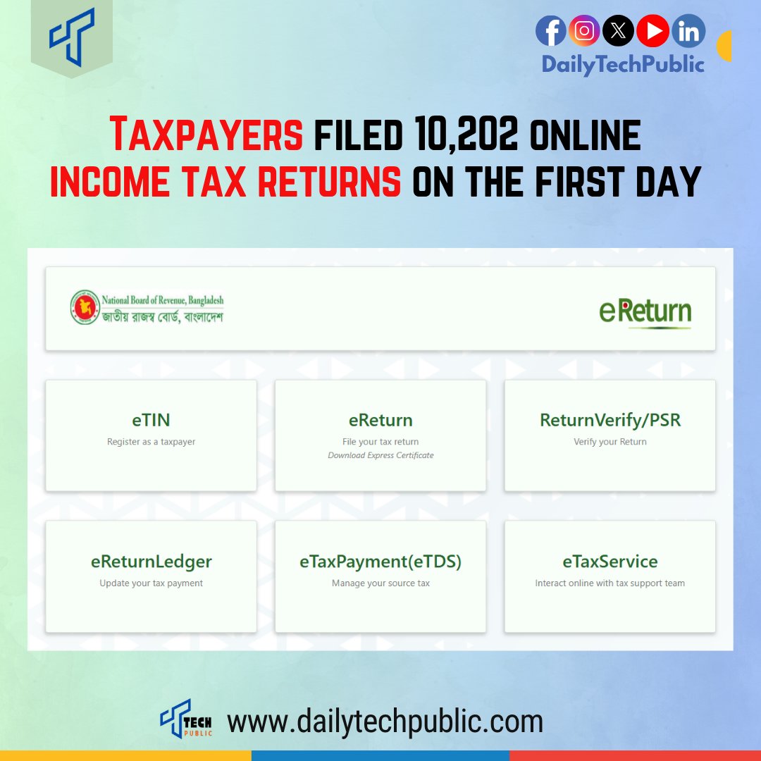 DailyTechPublic's tweet image. Currently, taxpayers can pay taxes from home using @bKash_ltd, Nagad, Rocket, bank transfer, debit/credit cards and automatically collect receipts and income tax certificates. tinyurl.com/mm7ra3du #taxreturn #eReturn #TechPublic