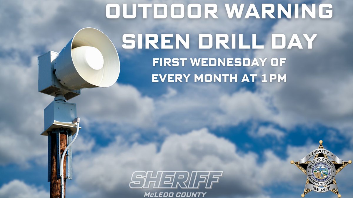 It's the first Wednesday of the month! At 1 PM today, outdoor warning sirens will be tested across the area.