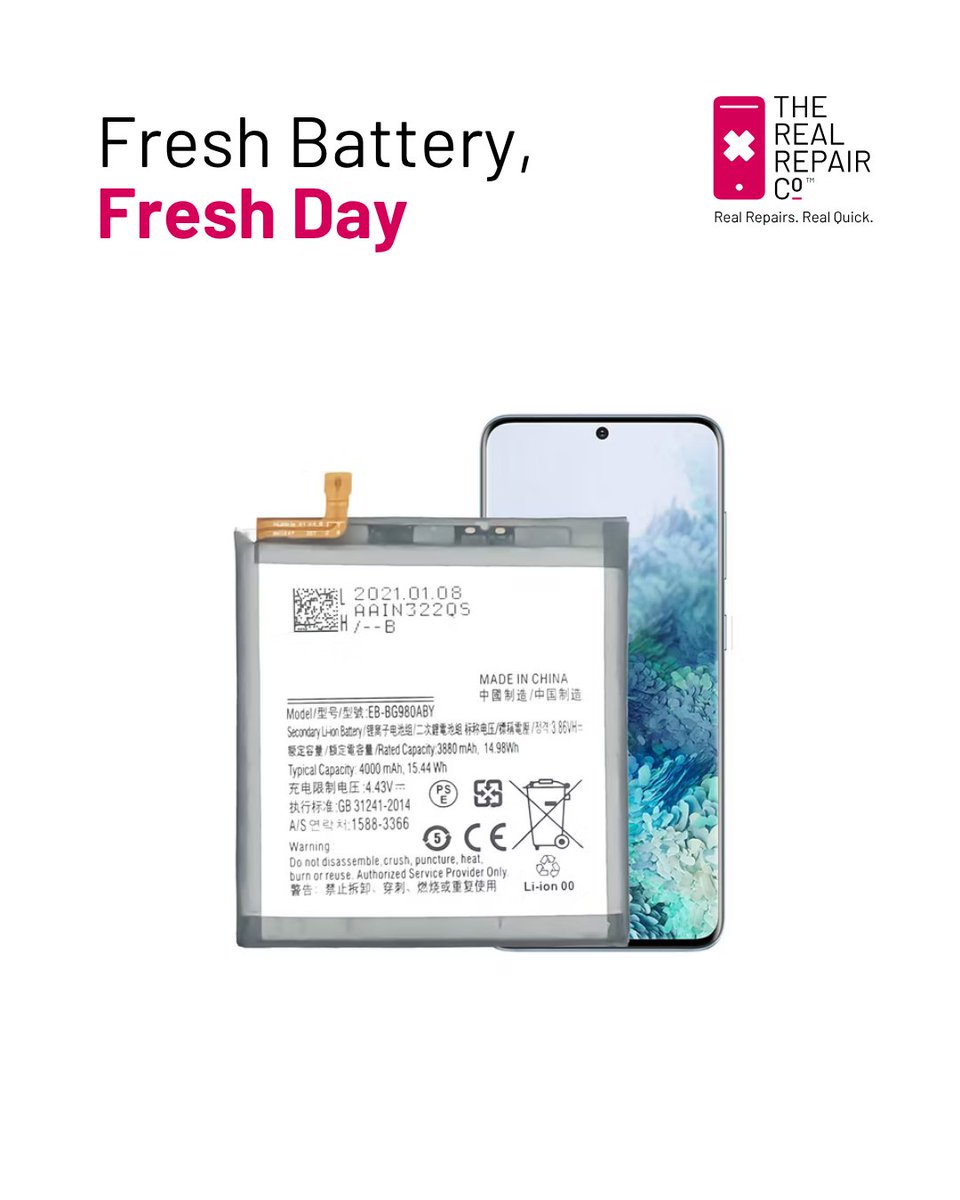 Battery giving you side-eye? If your Samsung’s losing juice before lunch, it’s time for a fresh one.

📍 Book your battery swap now! > bit.ly/3ifZxth

#SamsungFix #BatteryRefresh #StayPowered
