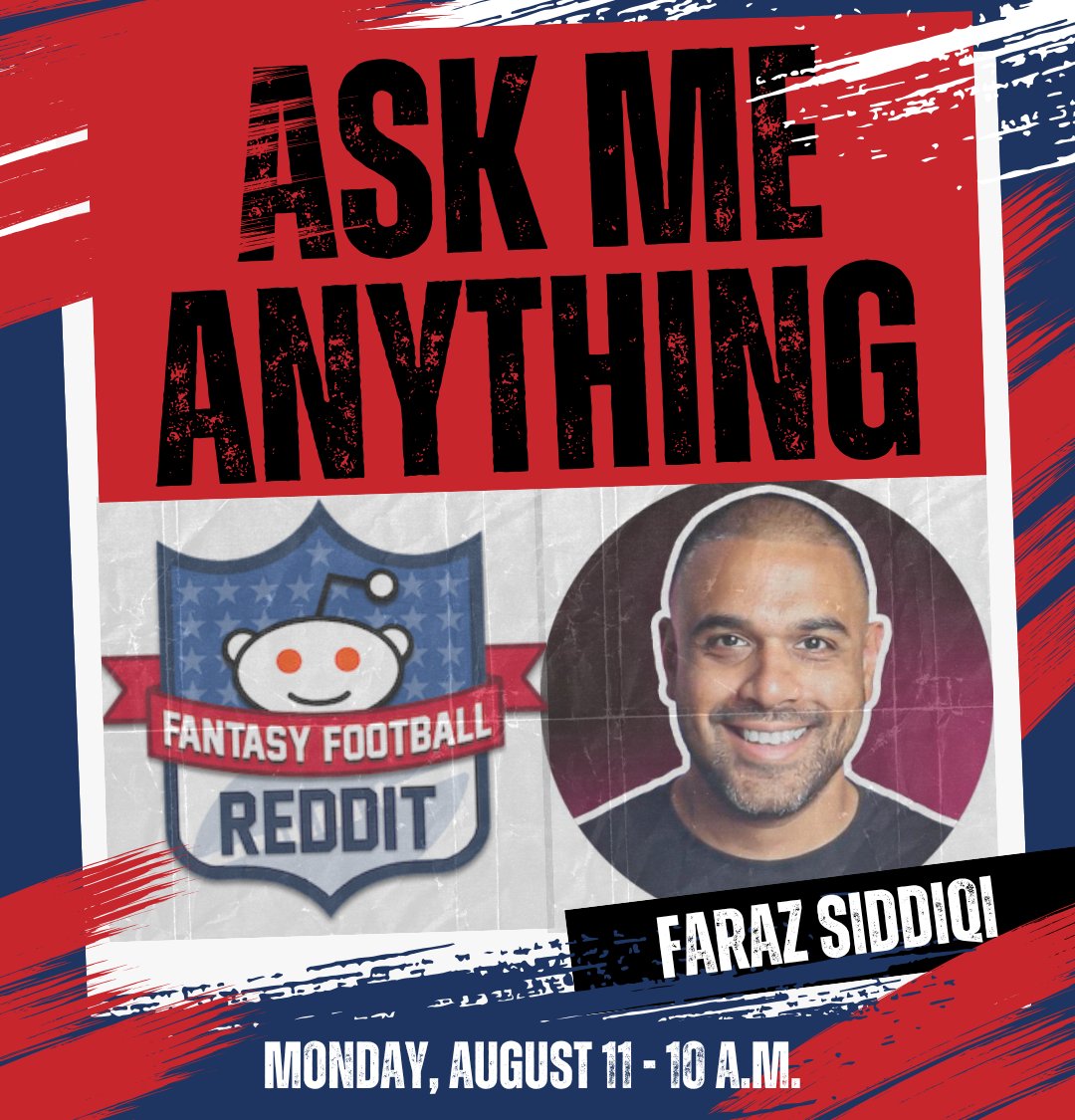 r/fantasyfootball (@reddit_ff) on Twitter photo My fav part of the biggest #AMAugust ever is bringing in first-time hosts and having the great people of this industry share their insights with the r/fantasyfootball community.
To that end, I'm excited to welcome <a href="/farazsiddiqi/">Faraz Siddiqi</a> of <a href="/upperhandffb/">Upper Hand Fantasy</a> for an AMA next week! My fav part of the biggest #AMAugust ever is bringing in first-time hosts and having the great people of this industry share their insights with the r/fantasyfootball community.
To that end, I'm excited to welcome <a href="/farazsiddiqi/">Faraz Siddiqi</a> of <a href="/upperhandffb/">Upper Hand Fantasy</a> for an AMA next week!